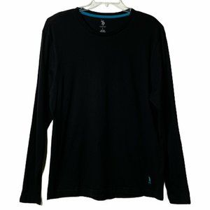 US Polo Shirt Men L Black Knit Long Sleeve Cold T-